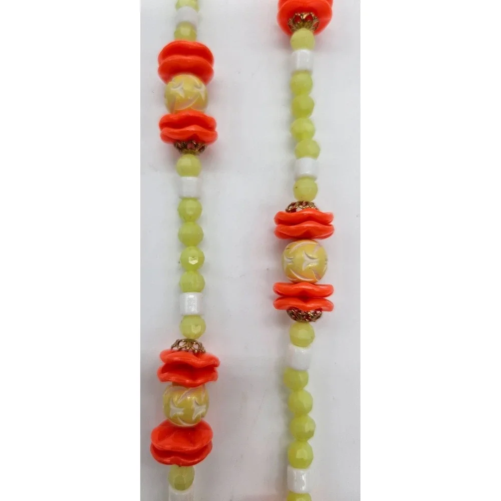Vibrant‎ Beaded Necklace Orange Yellow Green White Statement Chunky Boho